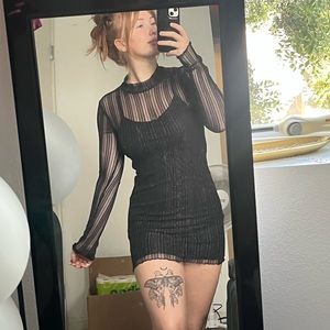 Mesh long sleeve dress with a tank top slip under